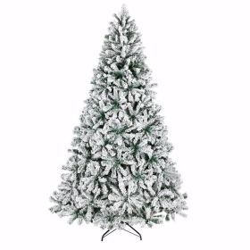 6 FT Unlit Snow Flocked Hinged Artificial Christmas Pine Tree Full 1050 Tips Branch w/Sturdy Metal Stand for Holiday Xmas Indoor and Outdoor Deco