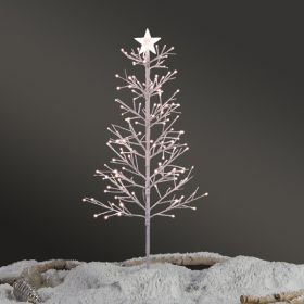 6ft With Stars On The Top, Snowy Fir Shape, Plastic Material, 132 Lights, Warm White Two-Color 8 Modes With Remote Control, 132 Branches