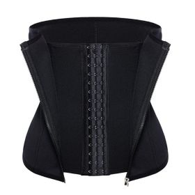Amazon hot-selling zipper three-breasted belt neoprene corset body burst SWEAT fitness postpartum body girdle (Option: Black-L)