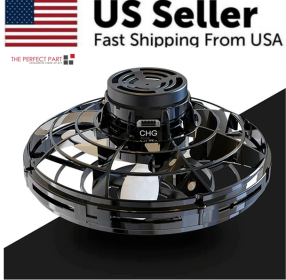 Flying Fidget Spinner Drone Ball UFO Stress Focus Hand Toy LED Kids & Adults (Color: black)