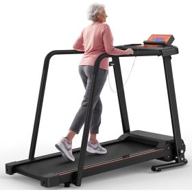 Elderly Rehabilitation Treadmill With Long Armrests LCD Display 300 Lbs Weight Capacity 3 Control Modes Cup Holder 0.5 To 7.5 MPH Speed Safety Ke (Color: black)