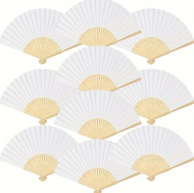 10 Elegant White Bamboo Folding Fans - Perfect For Weddings, Bridal Showers, And Parties - DIY Handicrafts, Photo Props, And Wall Decorations (Option: 10pcs)