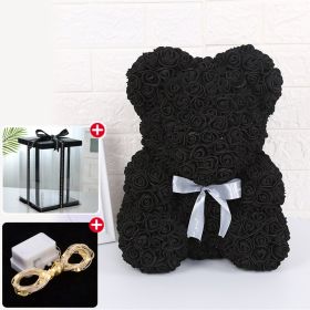 Rose Bear Artificial Flower With Box and Light Rose Teddy Bear Wedding Decor Christmas Women Valentines Girlfriend Birthday Gift (Color: black, Ships From: China)
