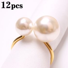 2023 Elegant Pearls Napkin Rings Metal Napkin Holders U-Shaped Napkin Buckle Wedding Gifts Party Christmas Festival Table Decor (Color: 12pcs Gold, Ships From: CN)
