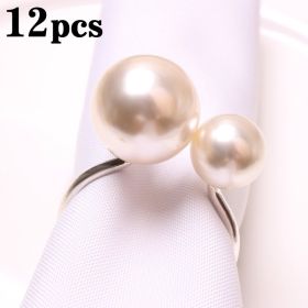 2023 Elegant Pearls Napkin Rings Metal Napkin Holders U-Shaped Napkin Buckle Wedding Gifts Party Christmas Festival Table Decor (Color: 12pcs silver, Ships From: CN)