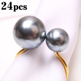2023 Elegant Pearls Napkin Rings Metal Napkin Holders U-Shaped Napkin Buckle Wedding Gifts Party Christmas Festival Table Decor (Color: 24pcs grey, Ships From: CN)
