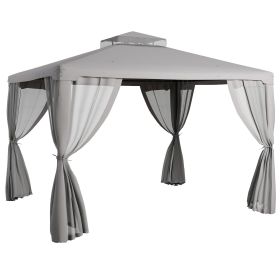 Outsunny 9.6' x 11.6' Patio Gazebo, Outdoor Canopy Shelter with 2-Tier Roof and Netting, Steel Frame for Garden, Lawn, Backyard, and Deck, Gray (Color: as Pic)