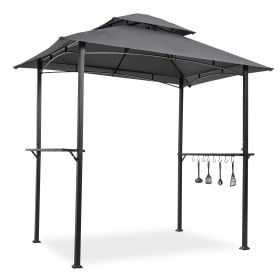 Outdoor Grill Gazebo 8 x 5 Ft, Shelter Tent, Double Tier Soft Top Canopy and Steel Frame with hook and Bar Counters, Grey (Color: as Pic)