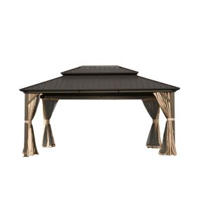 12' X 16' Hardtop Gazebo, Aluminum Metal Gazebo with Galvanized Steel Double Roof Canopy, Curtain and Netting, Permanent Gazebo Pavilion for Part (Color: as Pic)