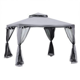 Outsunny 9.6' x 9.6' Patio Gazebo, Outdoor Canopy Shelter with 2-Tier Roof and Netting, Steel Frame for Garden, Lawn, Backyard, and Deck, Gray (Color: as Pic)