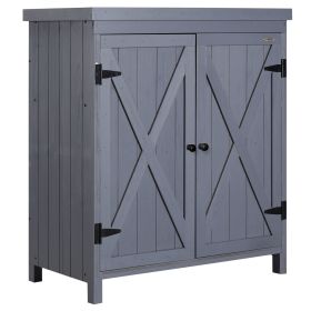 Garden Storage Cabinet, Outdoor Tool Shed with Galvanized Top and Two Shelves for Yard Tools or Pool Accessories, Grey (Color: as Pic)