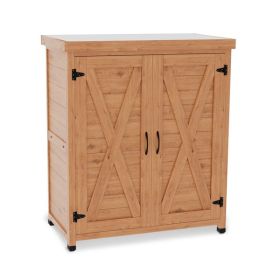 Potting Bench with Storage Cabinet and Metal Table Top for Outdoor Patio,Outdoor Work Station Table (Color: as picture)