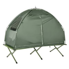 Folding Camping Cot For Adults All-in-One Elevated Tent With Sleeping Bag Thick Air Mattress Portable Single Bed (Color: green)