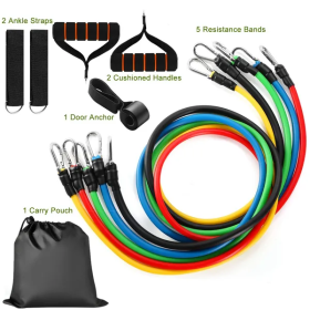 11Pcs Resistance Bands Set Fitness Workout Tubes Exercise Tube Bands Up (Option: Multi Color)