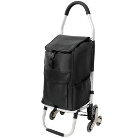 Shopping Stair Trolley With Wheels,Trolley Black Foldable Shopping Cart,Removable Shopping Oxford Waterproof Bag,Stainless Steel Triangular Wheel (Color: black)